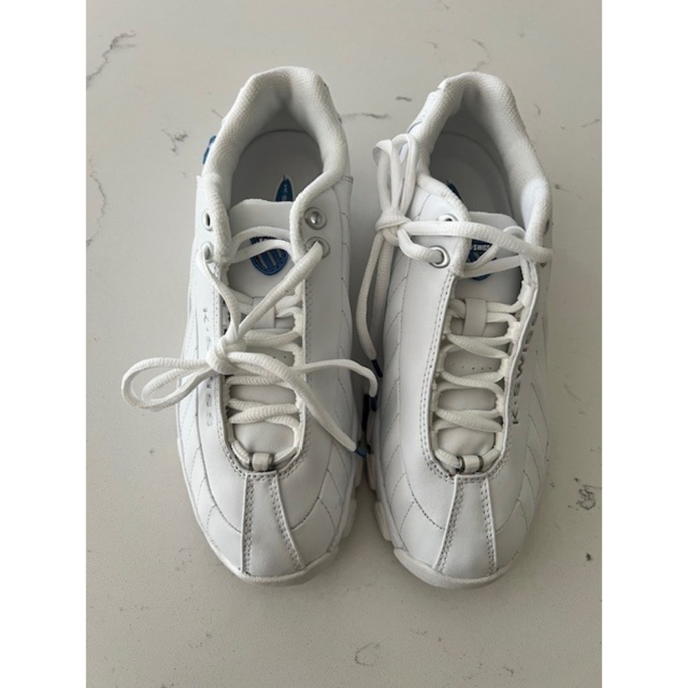 K-Swiss ST329 Low Top Sneakers Womens 7 White Blue Leather Athletic 9866126